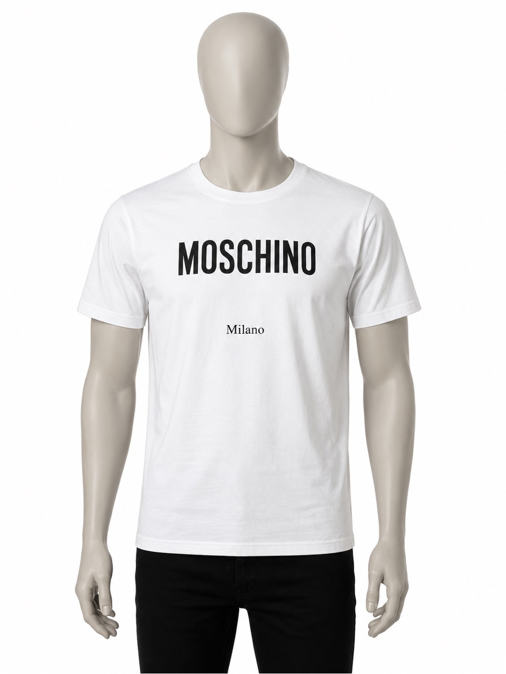 Brand NWT Authentic Moschino White Tee with Black Logo and Milano Print